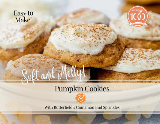 Soft Pumpkin Cookies with Cream Cheese Frosting and Butterfields Candies Toppings